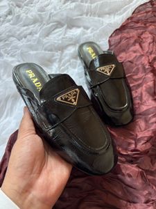 Authentic Prada Black Patent Loafer Mules