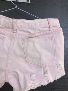 Pink Distressed Denim Shorts