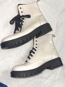White Patent Lace-Up Combat Boots