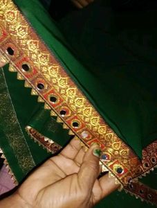 New Elegant Green Saree with Mirror Work
