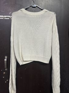 Cream Cable Knit Cropped Sweater