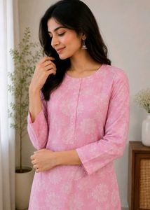 Pink Floral Kurta with Palazzo Set
