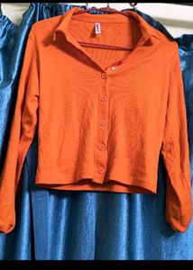 Orange Button-Up Long Sleeve Top