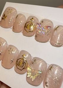 Elegant Rose &amp; Butterfly Press-On Nails