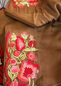 Embroidered Brown Twill organza suit