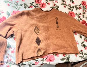 Cozy Brown Argyle Sweater