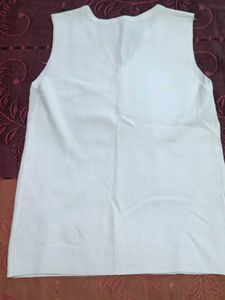 White Sleeveless Rhinestone Knit Tank Top