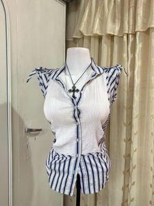 Chic Striped &amp; Textured Button-Up Top
