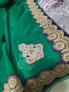 Elegant Green Saree with Gold Embroidery