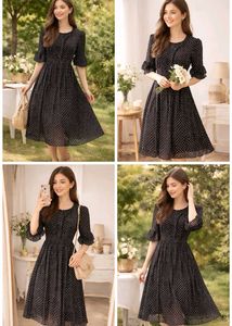 Chic Black Polka Dot Midi Dress