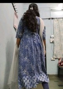 blue white cotton anarkali printed frock legi