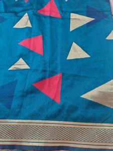 Beautiful Teal Saree with Geometric Print
