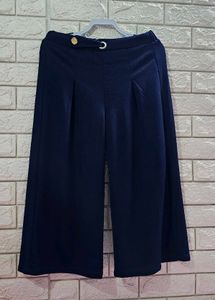 Navy Blue High-Waisted Wide-Leg Pleated Pants