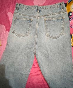 blue Light Wash Ripped Wide Leg Jeans