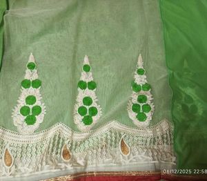 Vibrant Green Saree with Embellished Border