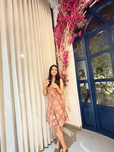 terracotta Printed Tie waist dress