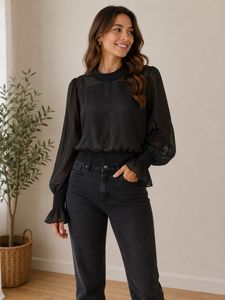 Sheer Black Bell Sleeve Blouse