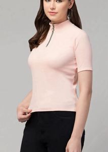 XS to S Chic Pink Mock Neck Zip Top