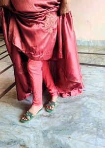 Very Beautiful Embroidery Silk Satin Gown