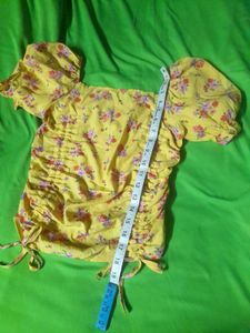 Yellow Drawstring Bow Floral Crop Top summer wear