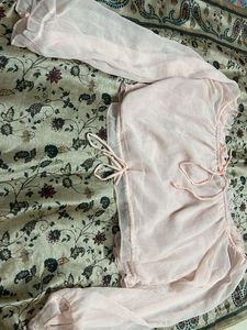 Sheer Pink Ruched Crop Top