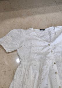 White Eyelet Button-Down Top