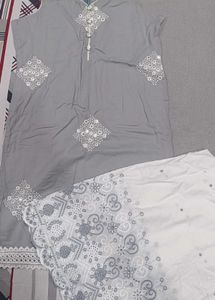Grey Kurta Set with White Pants