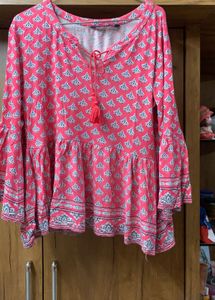 Cute Pink Printed Bell Sleeve Top