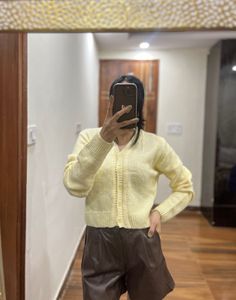 Butter Yellow CROPPED Woollen Cardigan