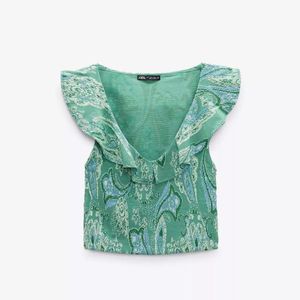 Zara Boho Ruffle Paisley Print Top