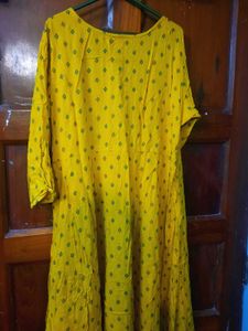 Vibrant Yellow Embroidered Long Kurti