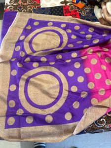 Elegant Pink &amp; Purple Polka Dot Saree