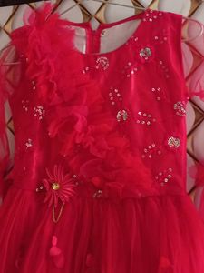 Red Party Dress with Net Sleeves