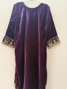 Elegant Embroidered Velvet Kurta Set