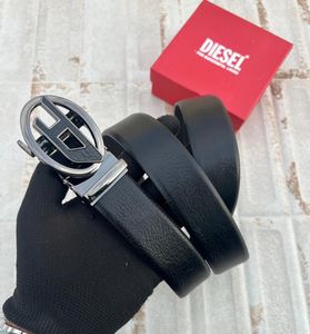 Diesel Black Leather Belt with Silver Buckle