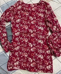 Red Floral Print bell shaped full sleeves  Kurta