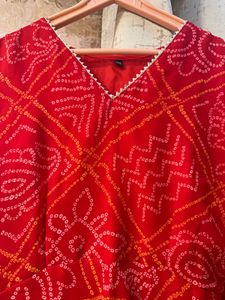Heavy Red Bandhani Print Full Size Gown, Bust- 40