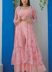 Embroidered Mirror Work Top With Sharara & Shrug