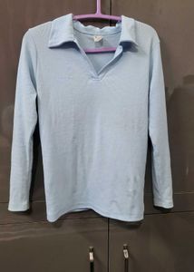 Baby Blue Collared Long Sleeve Top