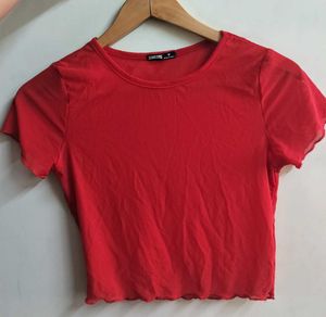 Sheer Red Cropped Top