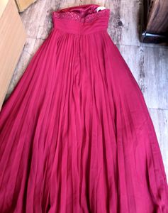 Accordian Pleats Red Sequin Gown