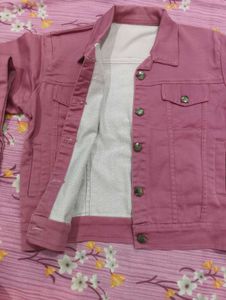 Trendy Dusty Pink Denim-Style Cotton Jacket