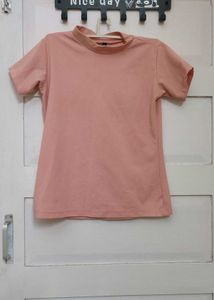 Women's Peach Mock Neck T-Shirt