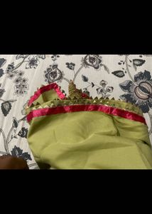 Lime Green Dupatta with Pink Border Unused