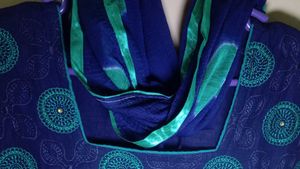 Blue Kurta Set with Green Embellishments