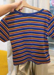 Blue Striped Cropped Top
