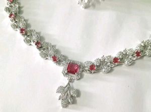 Elegant Ruby &amp; Diamond Necklace Set