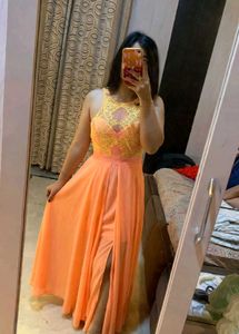 Stunning Orange & Yellow Lace Maxi Dress