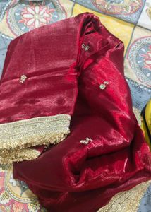 Elegant maroon  Saree with cream blouse