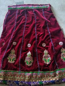 Maroon Velvet Skirt with Embroidery